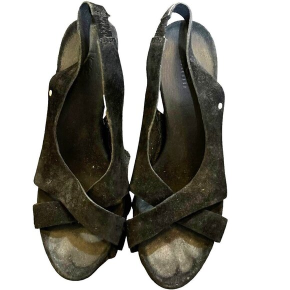 UGG Hazel Criss Cross Black Suede‎ Cork Wedge Slingback Sandals Boho Size 6 - Picture 4 of 11